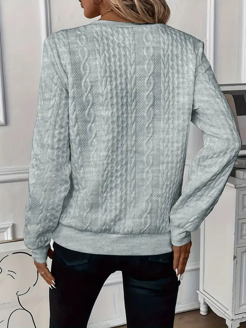 Quarter-Zip Sweatshirt Cable-Knit Texture White Women's Long Sleeve Pullover – Casual, Office