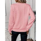 Quarter-Zip Sweatshirt Cable-Textured White Women's Long Sleeve Top – Casual, Office