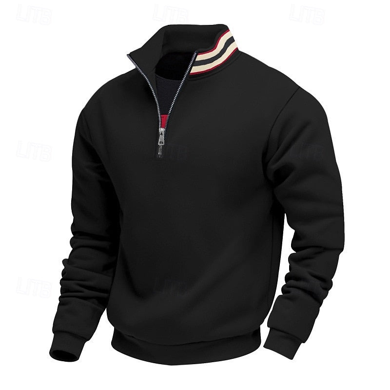 Quarter-Zip Sweatshirt Men's Grey Stand-Collar Pullover – Casual, Office, Holiday, Gift