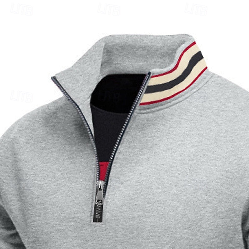 Quarter-Zip Sweatshirt Men's Grey Stand-Collar Pullover – Casual, Office, Holiday, Gift