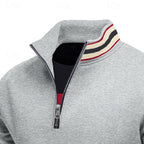 Quarter-Zip Sweatshirt Men's Grey Stand-Collar Pullover – Casual, Office, Holiday, Gift