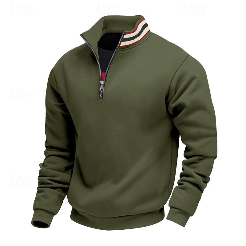 Quarter-Zip Sweatshirt Men's Grey Stand-Collar Pullover – Casual, Office, Holiday, Gift