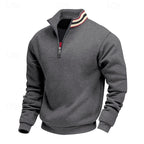 Quarter-Zip Sweatshirt Men's Grey Stand-Collar Pullover – Casual, Office, Holiday, Gift