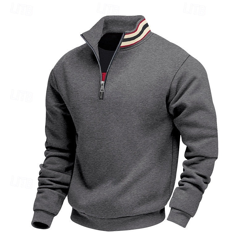 Quarter-Zip Sweatshirt Men's Grey Stand-Collar Pullover – Casual, Office, Holiday, Gift