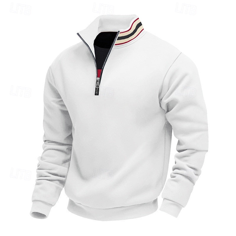 Quarter-Zip Sweatshirt Men's Grey Stand-Collar Pullover – Casual, Office, Holiday, Gift