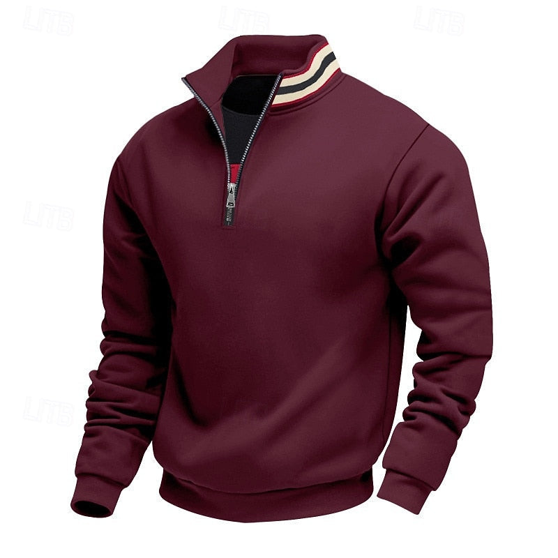 Quarter-Zip Sweatshirt Men's Grey Stand-Collar Pullover – Casual, Office, Holiday, Gift