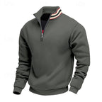 Quarter-Zip Sweatshirt Men's Grey Stand-Collar Pullover – Casual, Office, Holiday, Gift