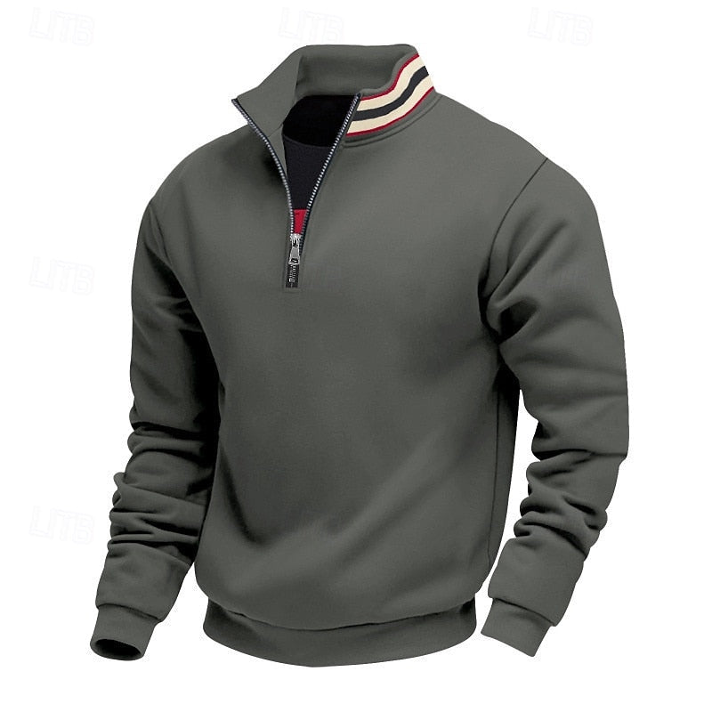 Quarter-Zip Sweatshirt Men's Grey Stand-Collar Pullover – Casual, Office, Holiday, Gift