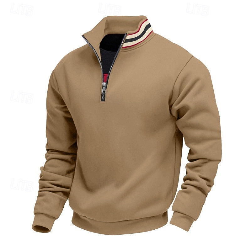 Quarter-Zip Sweatshirt Men's Grey Stand-Collar Pullover – Casual, Office, Holiday, Gift
