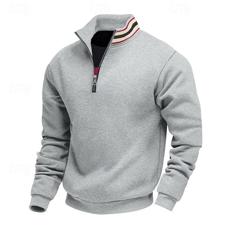 Quarter-Zip Sweatshirt Men's Grey Stand-Collar Pullover – Casual, Office, Holiday, Gift