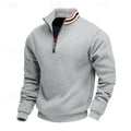 Quarter-Zip Sweatshirt Men's Grey Stand-Collar Pullover – Casual, Office, Holiday, Gift