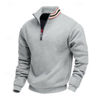 Quarter-Zip Sweatshirt Men's Grey Stand-Collar Pullover – Casual, Office, Holiday, Gift