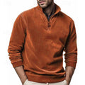 Quarter-Zip Sweatshirt Stand Collar Rust Men's Long Sleeve Pullover – Casual, Office