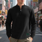 Quarter-Zip Sweatshirt Waffle-Knit Grey Stand Collar Men's – Casual, Office, Holiday, Gift