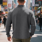 Quarter-Zip Sweatshirt Waffle-Knit Grey Stand Collar Men's – Casual, Office, Holiday, Gift