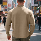 Quarter-Zip Sweatshirt Waffle-Knit Grey Stand Collar Men's – Casual, Office, Holiday, Gift
