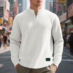 Quarter-Zip Sweatshirt Waffle-Knit Grey Stand Collar Men's – Casual, Office, Holiday, Gift