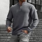 Quarter-Zip Sweatshirt Waffle-Knit Grey Stand Collar Men's – Casual, Office, Holiday, Gift