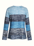 Quarter Zip Top Colourblock Blue Women's Long Sleeve V Neck Pullover – Casual, Office Everyday Wear