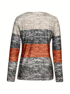 Quarter Zip Top Colourblock Blue Women's Long Sleeve V Neck Pullover – Casual, Office Everyday Wear