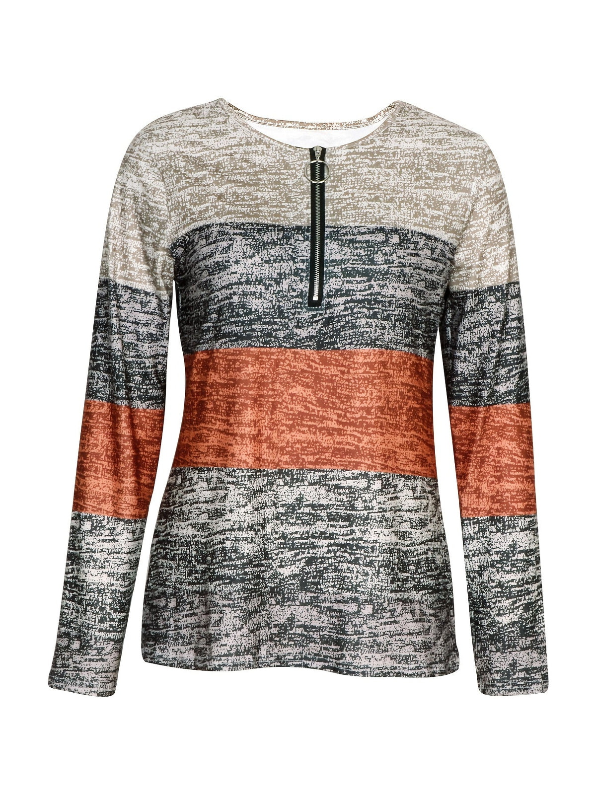 Quarter Zip Top Colourblock Blue Women's Long Sleeve V Neck Pullover – Casual, Office Everyday Wear