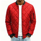Quilted Bomber Jacket Men's Army Green Diamond Padded Zip-Up – Casual, Winter, Office, Gift