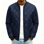Quilted Bomber Jacket Men's Army Green Diamond Padded Zip-Up – Casual, Winter, Office, Gift