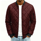 Quilted Bomber Jacket Men's Army Green Diamond Padded Zip-Up – Casual, Winter, Office, Gift