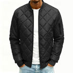 Quilted Bomber Jacket Men's Army Green Diamond Padded Zip-Up – Casual, Winter, Office, Gift
