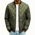 Quilted Bomber Jacket Men's Army Green Diamond Padded Zip-Up – Casual, Winter, Office, Gift