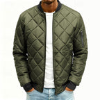 Quilted Bomber Jacket Men's Army Green Diamond Padded Zip-Up – Casual, Winter, Office, Gift