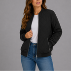 Quilted Bomber Jacket Women's Zip-Up Rust Red with Pockets – Casual, Office, Holiday, Gift