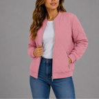 Quilted Bomber Jacket Women's Zip-Up Rust Red with Pockets – Casual, Office, Holiday, Gift