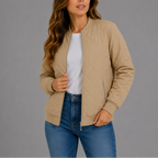 Quilted Bomber Jacket Women's Zip-Up Rust Red with Pockets – Casual, Office, Holiday, Gift