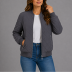 Quilted Bomber Jacket Women's Zip-Up Rust Red with Pockets – Casual, Office, Holiday, Gift