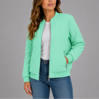 Quilted Bomber Jacket Women's Zip-Up Rust Red with Pockets – Casual, Office, Holiday, Gift