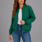 Quilted Bomber Jacket Women's Zip-Up Rust Red with Pockets – Casual, Office, Holiday, Gift