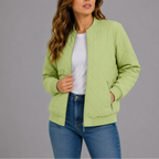 Quilted Bomber Jacket Women's Zip-Up Rust Red with Pockets – Casual, Office, Holiday, Gift