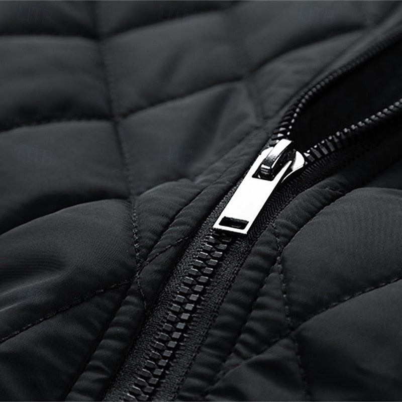 Quilted Jacket Men's Black Stand-Collar Zip-Up – Casual, Office, Holiday, Gift · Werune