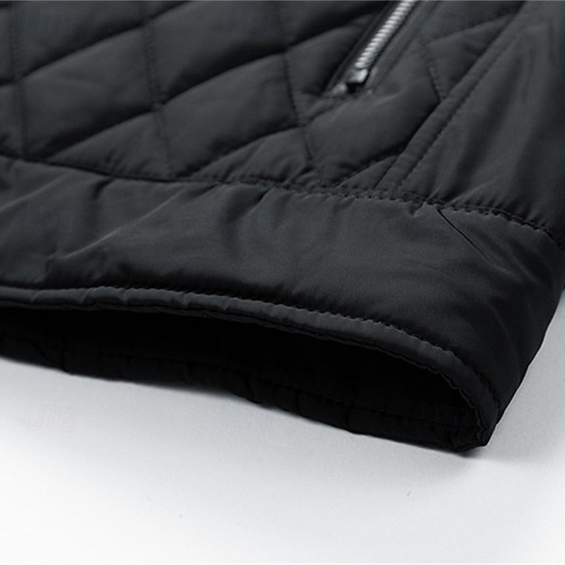 Quilted Jacket Men's Black Stand-Collar Zip-Up – Casual, Office, Holiday, Gift · Werune