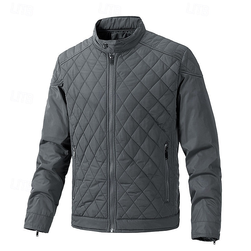 Quilted Jacket Men's Black Stand-Collar Zip-Up – Casual, Office, Holiday, Gift · Werune
