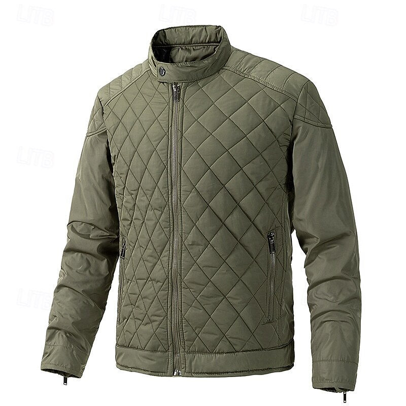 Quilted Jacket Men's Black Stand-Collar Zip-Up – Casual, Office, Holiday, Gift · Werune