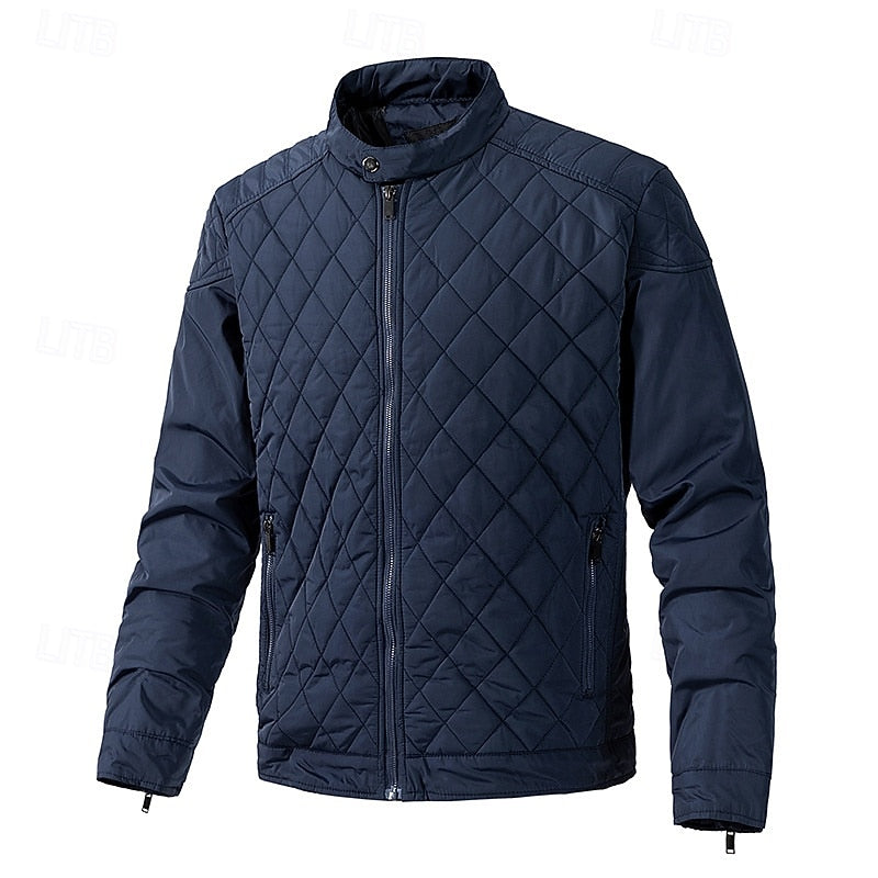 Quilted Jacket Men's Black Stand-Collar Zip-Up – Casual, Office, Holiday, Gift · Werune