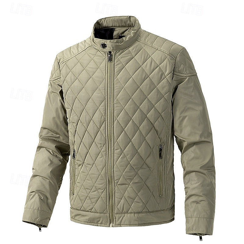 Quilted Jacket Men's Black Stand-Collar Zip-Up – Casual, Office, Holiday, Gift · Werune