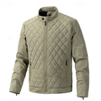Quilted Jacket Men's Black Stand-Collar Zip-Up – Casual, Office, Holiday, Gift · Werune