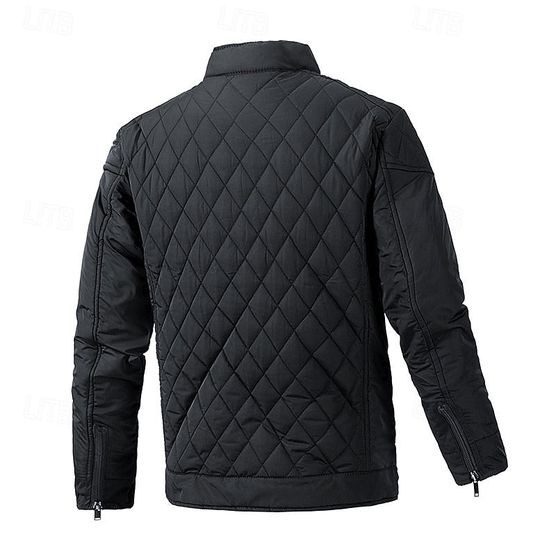 Quilted Jacket Men's Black Stand-Collar Zip-Up – Casual, Office, Holiday, Gift · Werune