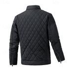 Quilted Jacket Men's Black Stand-Collar Zip-Up – Casual, Office, Holiday, Gift · Werune