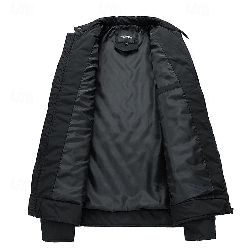 Quilted Jacket Men's Black Stand-Collar Zip-Up – Casual, Office, Holiday, Gift · Werune