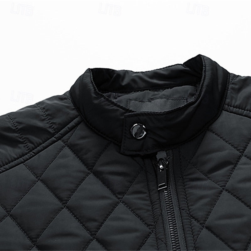 Quilted Jacket Men's Black Stand-Collar Zip-Up – Casual, Office, Holiday, Gift · Werune