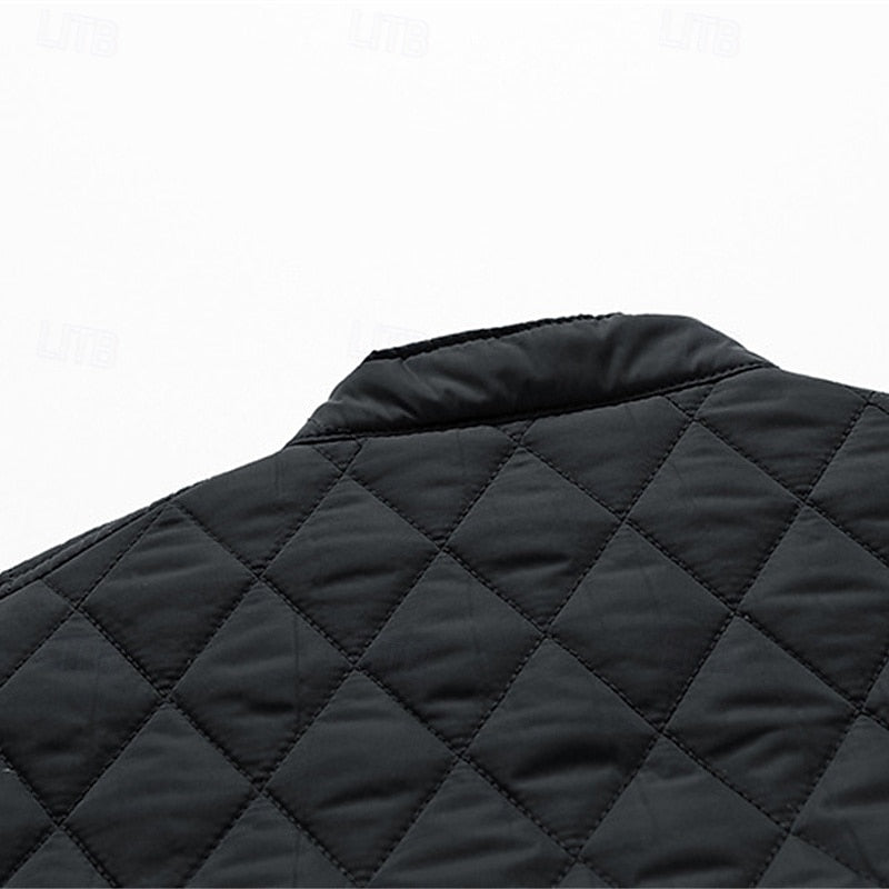 Quilted Jacket Men's Black Stand-Collar Zip-Up – Casual, Office, Holiday, Gift · Werune